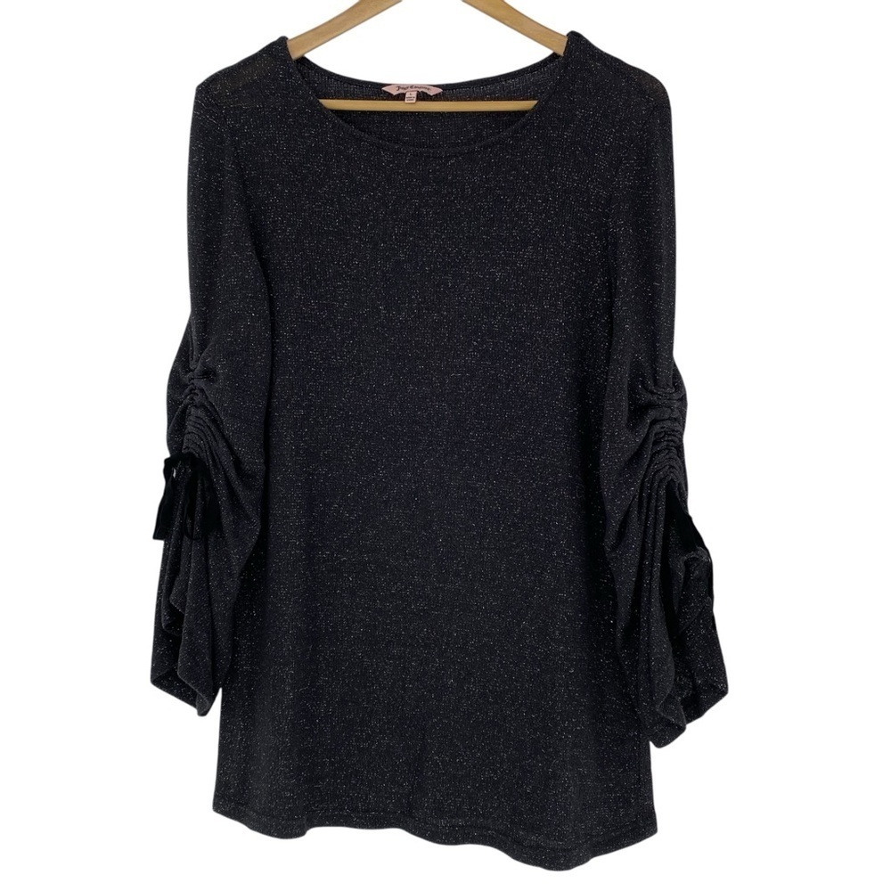 Juicy Couture Metallic Charcoal Gray Tie Up Sleeve Top Wms Sz Large